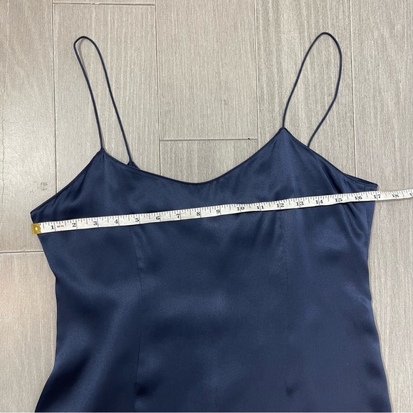 Rickie Freeman Teri Jon Silk Satin Slip Dress Navy Blue 6 Midi Spaghetti Strap - Picture 13 of 14